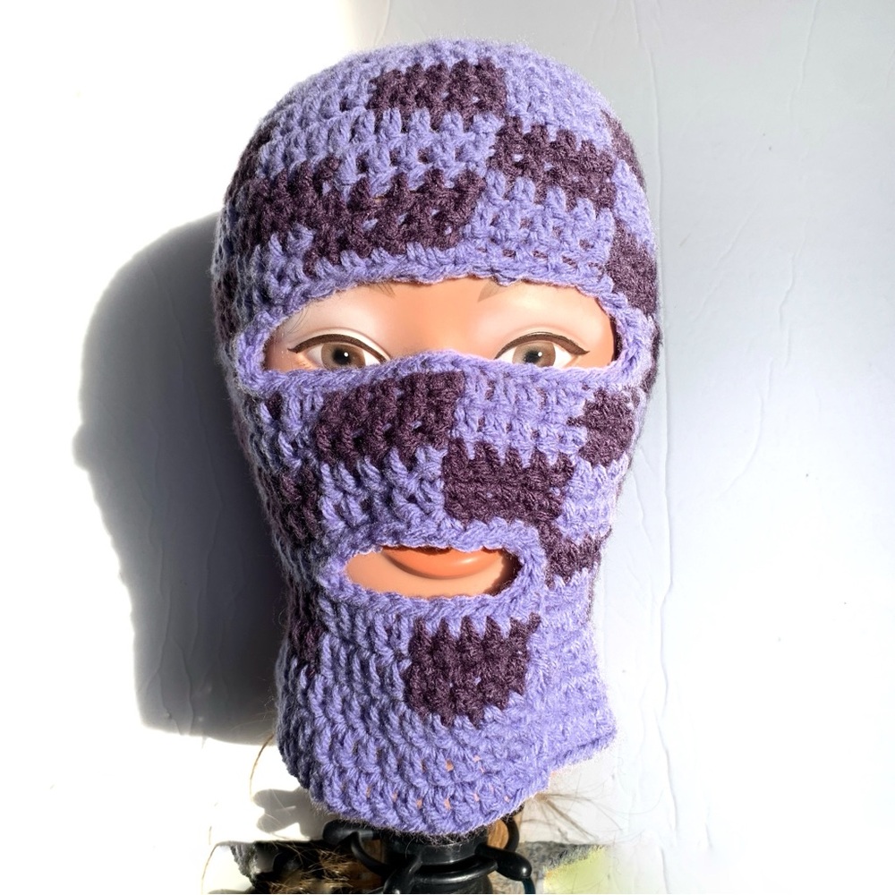 Crochet Balaclava Checkered Skirt Mask Winter Hat